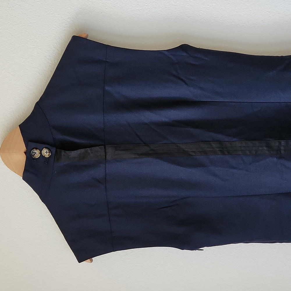 LA LIGNE Wool Cowl Neck Draped Tailored Shift Dress In Navy NWT Sz S made in USA - Picture 7 of 13